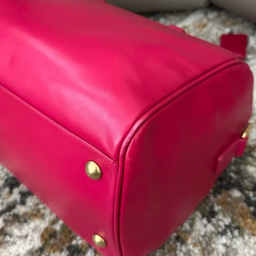 SAINT LAURENT FUCHSIA YSL 2 WAY LEATHER DUFFEL BOSTON CROSSBODY BAG CARDS & COA - Picture 11 of 16